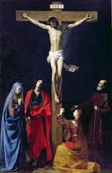 Christus am Kreuz mit der Jungfrau Maria, Maria Magdalena, dem heiligen Johannes und dem heiligen Franz von Paola